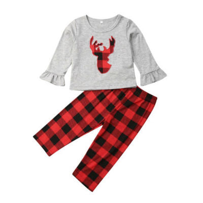 

Toddler Baby Girl Winter Clothes Plaid T-shirt TopLong Pants Formal Outfits Set