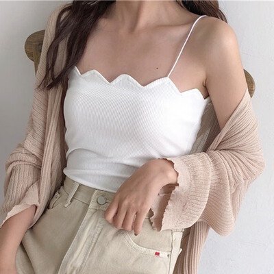 

Summer Sexy Camis Women Crop Top Sleeveless Lacework Shirt Sexy Slim Lady Bralette Tops Strap Skinny Knitted Camisole