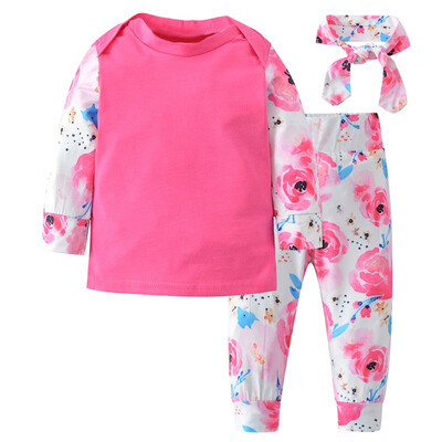

Babys Set Girls Long Sleeve Lovely Floral T-shirt Cotton T-Shirt PantHeadband Toddler Outfits Set for Baby Girls