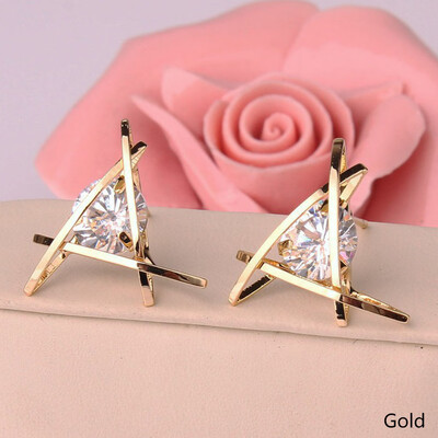 

Fashion Women Lady Elegant Triangle Rhinestone Alloy Ear Stud Earrings Hollow