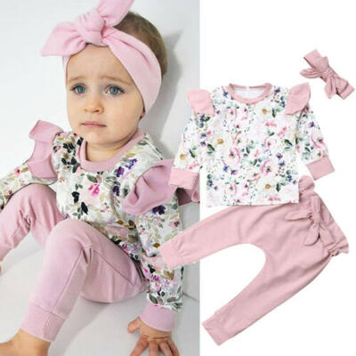 Neu Kinder Baby Mädchen Kleidung Langarm Blume TopsPants 3 STÜCKE Outfit Herbst