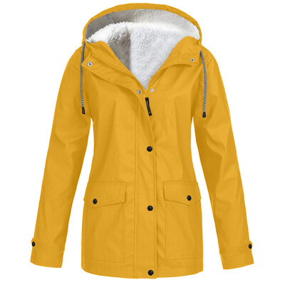 

Toponeto Women Solid Plush Thickening Jacket Outdoor Plus Size Hooded Raincoat Windproof