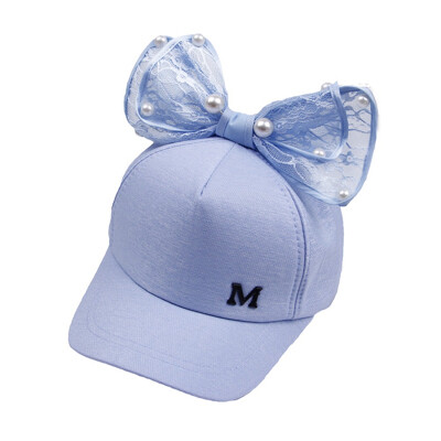 

Children Girl Sun Hat Baseball Cap Pearl Bowknot Mesh Sun Visor Adjustable Hat