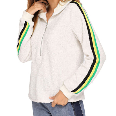

Tailored Women Long Sleeve O-Neck Rainbow Splice Plush Sweatershirt Blouse Top