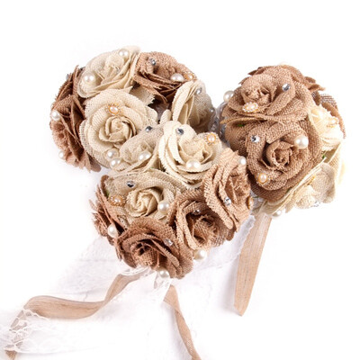 

Wedding Bouquet Burlap Lace Pearl Bride Bouquet Rose Flowers Pearls Bride Bridal Lace Accents Wedding Bouquets with Ribbon