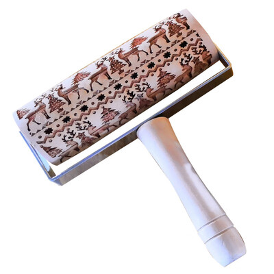 

Christmas Handheld Rolling Pins Wooden Engraved Embossing Rolling Pin Pastry Dessert Roller For Kitchen Baking Tools