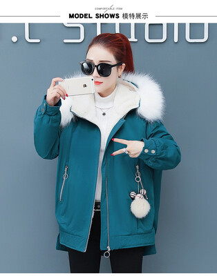 

Large fur collar winter thick cotton pad womens fashion loose thick casual small cotton coat