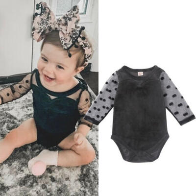 

US Infant Baby Clothes Long Sleeve Lace Velvet Romper Bodysuit Overall Outfits