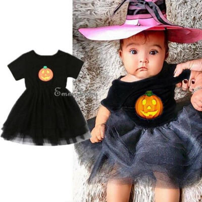 

Newborn Baby Girl Skull Cartoon Pumpkin Dress Princess Halloween Costume Outfits