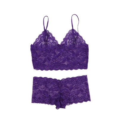 

Ladies Sexy Lingerie Lace Deep V Gathered Women Underwear Fun Set Solid Color Push-up Bra Set