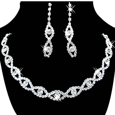 

Necklace Dangel EarringsWomen Jewelry Set Bridal Wedding Twisted Rhinestone Necklace Dangel Earrings