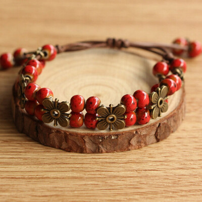 

2019 National Retro High Temperature Ceramic Glaze Alloy Four Leaf Clover Handmade Trinkets Fashion Bracelets Women