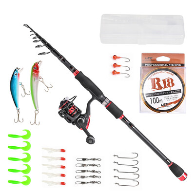

182124m27m30m Telescopic Fishing Rod Reel Combo Full Kit Fishing Pole Spinning Reel Lures Hooks Swivels Line Set