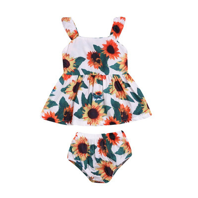 

Lovely Summer Infant Baby Girl Strap Floral Dress Underpants Shorts Sundress Briefs Outfits Clothes Set Fashion 2019 Summer