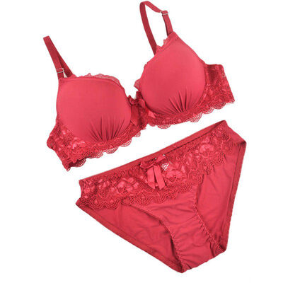 

ROPALIA New Solid Lace Bra Brief Sets Sexy Underwear Womens Push Up Female Bra