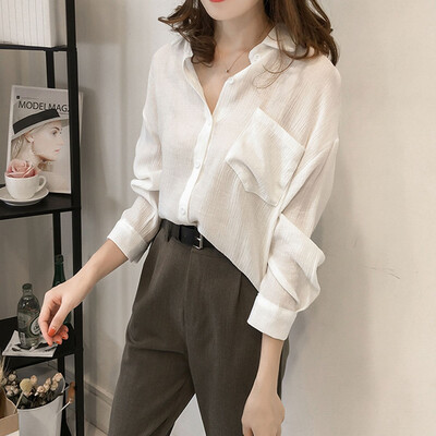 

Tailored Women Plus Size Casual Solid Blouse V-neck Loose Shirt Button Long Sleeve Tops