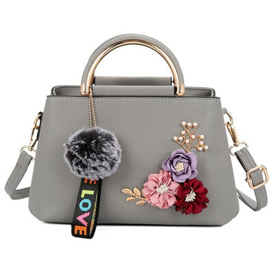 

Fashion Flower Faux Pearl Plush Ball Handbag Ladies Shoulder Clutch Bag Tote