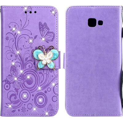 MOONCASE Samsung Galaxy J4 Butterfly Rhinestone Embossed Leather Case - Purple