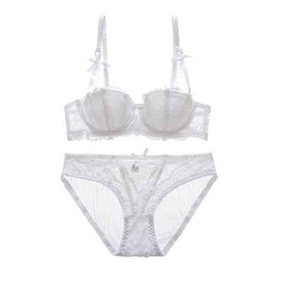 

Sexy Lingerie Set Lace Half Cup Bra Set Ladies Wireless Thin Cotton Breathable Underwear Solid Color Bow Underwear Set