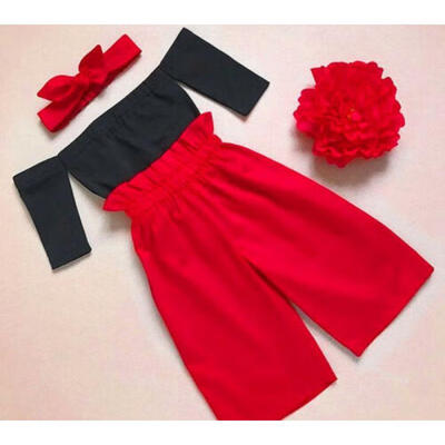 

Kleinkind Kinder Baby Mädchen Schulterfrei Tops Lange Hosen Outfits Set Kleidung