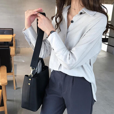 

Women Tops Blouses Spring Elegant Long Sleeve Solid V-Neck Blouses Korean Style Women Casual Loose Shirt Female Tops
