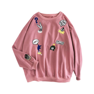 

Korean Style Cartoon Embroidery Loose Student Pullover Sweater Hot Sale Autumn New Fashion Sweater