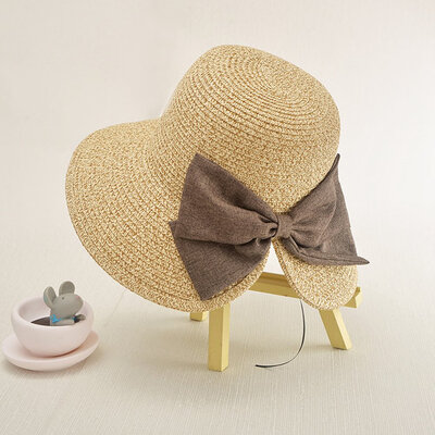 

Summer Foldable Hats For Women Sun Hat Beach Panama Straw Hat Large Wide Brim Black Ribbon Slit Bow Visor Sunscreen