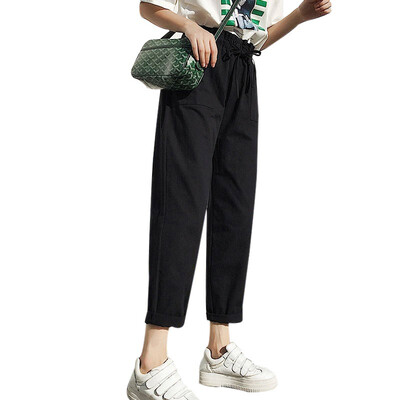 

Elastic high waist solid color casual pocket sweatpants