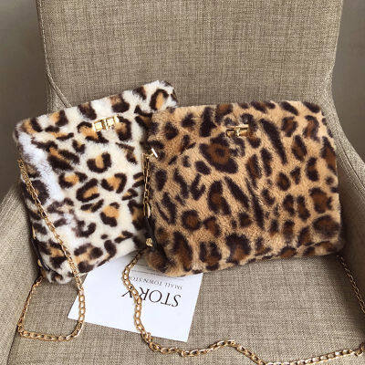 

Womens Bags 2019 New Fashion Plush Leopard Twist Lock Chain Girl Fur Single Shoulder Messenger Bags