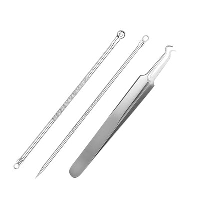

3 Pcs Pimple Needle Set Blackhead Remover Acne Clip Tweezer Comedone Extractor Squeezer Beauty Care