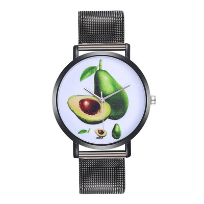 

〖Follure〗Woman Fashion Avocado Pattern Alloy Steel Strap Analog Quartz Round Watch