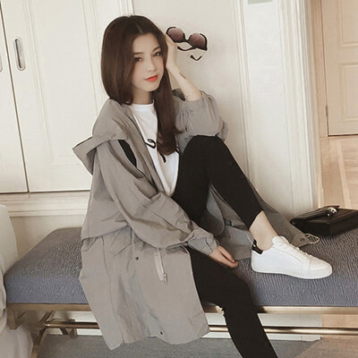 

Women Autumn Winter Warm Long-sleeved Hooded Coat Cotton Jacket Solid Color Coat Thin Section Tops