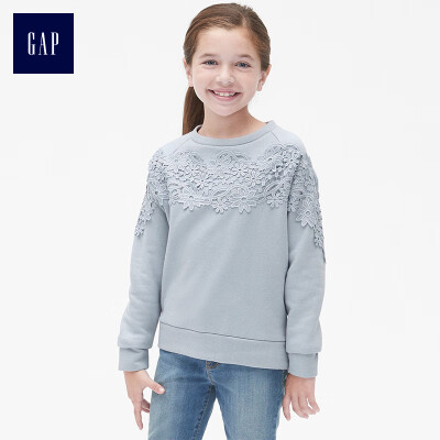 

GAP flagship store girls fleece lace applique round neck sweater 398392 light dark purple