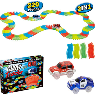 

Kids Toy DIY Railway Magical Glowing Flexible Track Car Toys Children Racing Bend Rail Track Led Electronic Flash Light Car Toy
