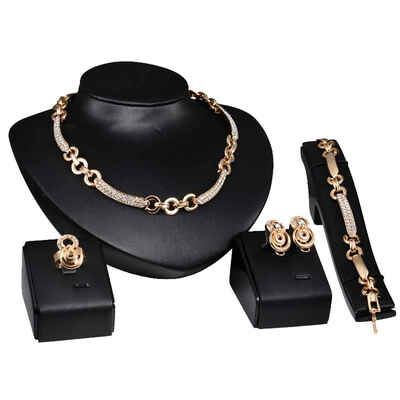 

Women Antique Toned Bridal Earring Rings Bracelet Necklace Gold Plating Fashion Show Jewelry Set