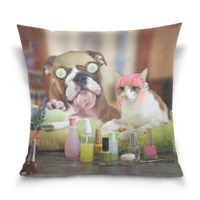 

ALAZA Throw Pillow Case Decorative Pillow Covers 16 X 16 inch Funny Cat And Dog Pattern Pillowcase