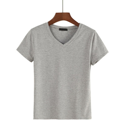 

Summer Women Solid Color V Neck Short Sleeve T-Shirt Casual Slim Fit Basic Top