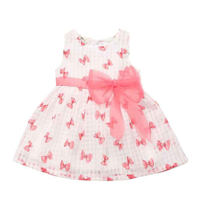 

Summer Casual Fashion Baby Girl Bow-knot Printing Sleeveless Princess Dress Kids Clothing