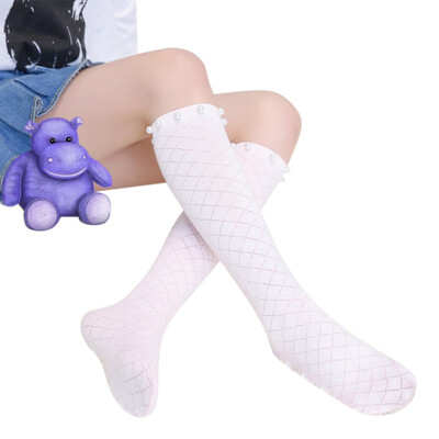 

Baby Children Girl Cotton Middle Tube Socks Grated Pearl Mesh Knee High Socks Age 3-12