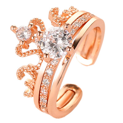 

2PCS Fashion Crown Womens Queen Adjustable Weeding Ring Jewelry