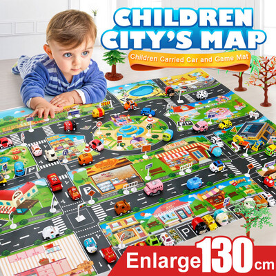 

YIWULAKids Play Mat City Road Buildings Parking Map Game Scene Map Educational Toys