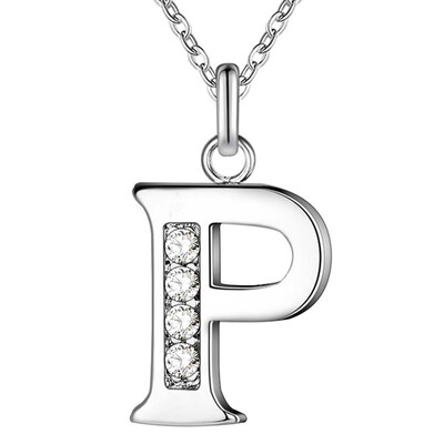 

Fashion Crystal 925 Silver Plated Alphabet Initial Letter A to Z Pendant Necklace
