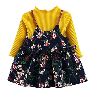 

2pcsset Toddler Baby Girls Clothing Princess Girls Long Sleeve T Shirt TopsFloral Strapless Dress Kids Clothes Set