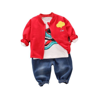 

Spring Autumn Casual Baby Cartoon Printing Long Sleeve Top And Outerwear And Trousers Kids Three-piece Outfit Set