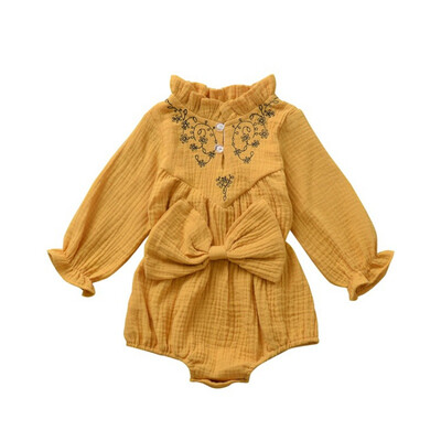 

Autumn Winter Baby Girls Long Sleeve Rompers Bow Embroidered Solid Color Cute One-Pieces Jumpsuit Triangle Rompers For Baby
