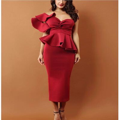 

New Women Dress Summer Vestidos Verano 2018 Celebrity Party Dresses Yellow Red Ruffles Butterfly Short Sleeve Midi Dress