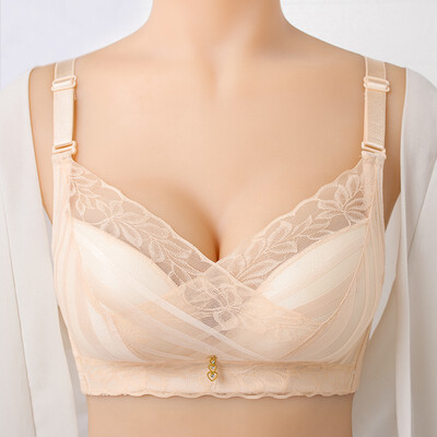 

Sexy Bra Front Cross Lace Side Push Up Bra Thin Striped Bralette Wire Free Padded Cotton Bra Lingerie Intimate