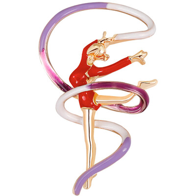 

Enamel Sports Gymnastics Brooch Whirling Girls Ribbon Brooches Women Dancer Badge Garment Decoration Backpack Pin