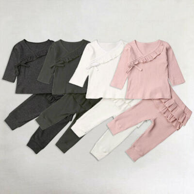 

Newborn Baby Girl Clothes Long Sleeve Ruffle Knitted TopsLeggings Pants Outfit