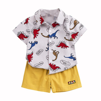 

762Summer Children Baby Boys Casual Short Sleeve Cartoon Dinosaur Print T-shirt TopsShorts Set